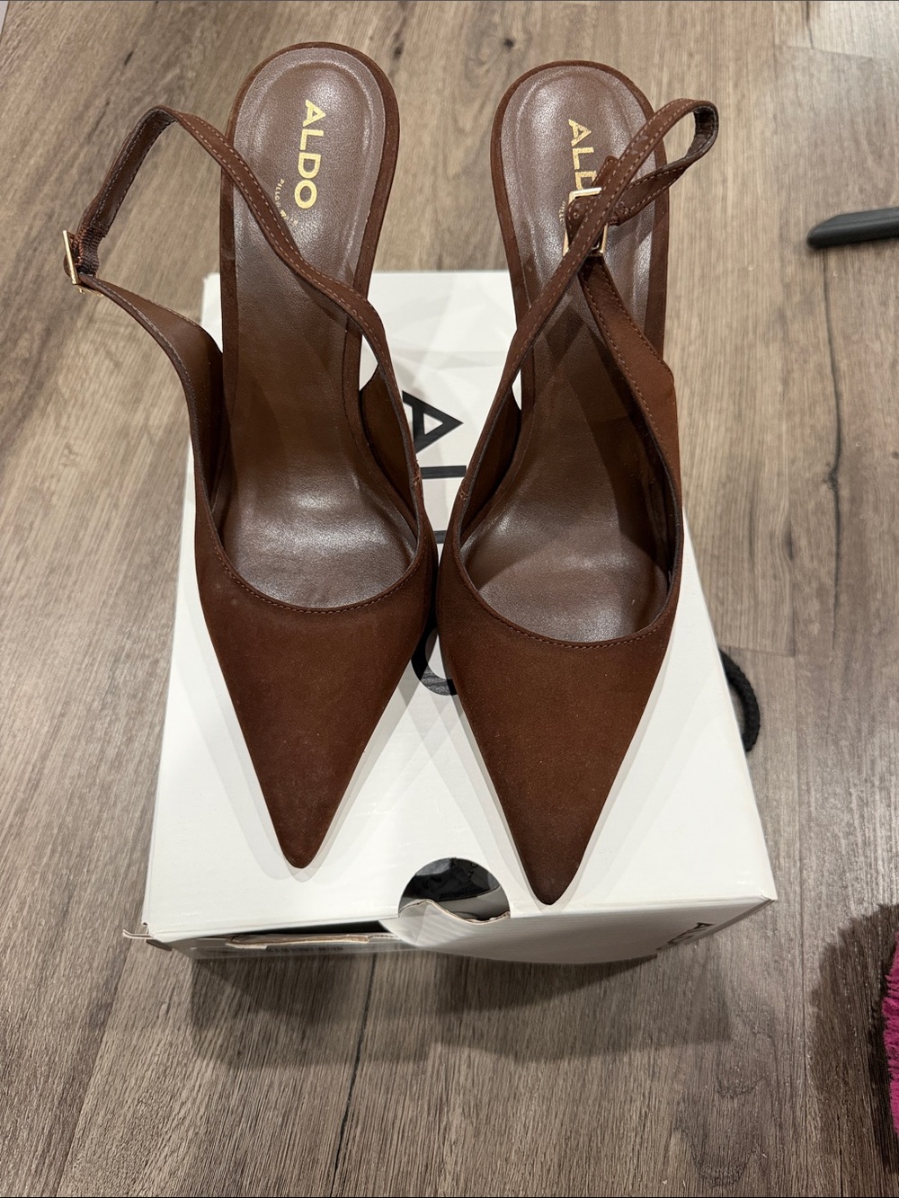 ALDO Brown Pointed Toe Slingback Heels
